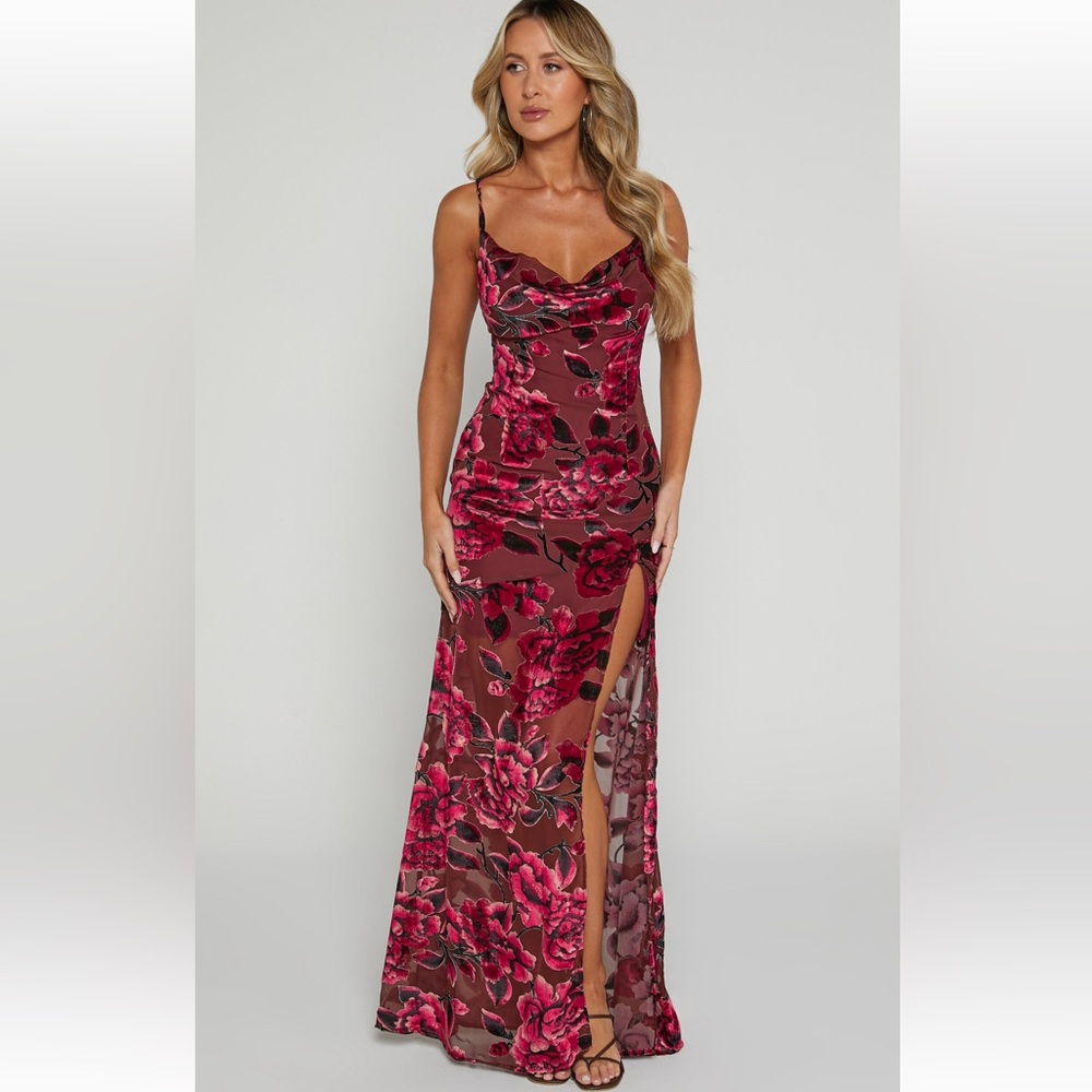 Showpo Aletta Maxi Dress-cowl cross back dress in wine floral